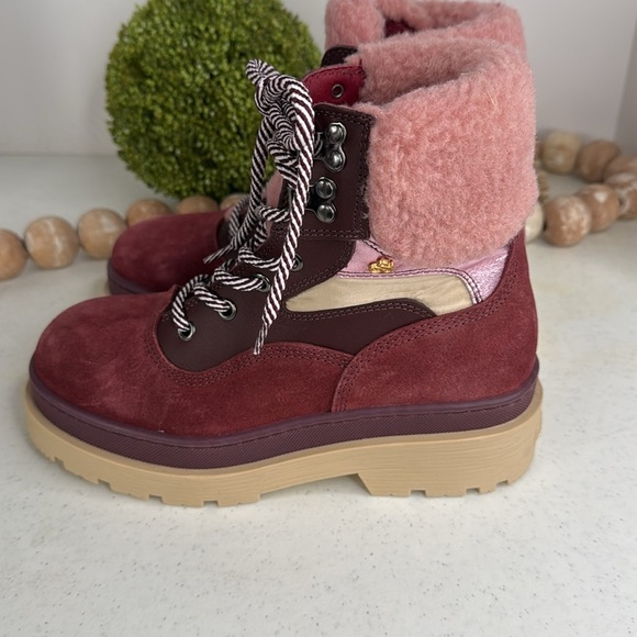 SCOTCH & SODA Made In Portugal Suede Cozy Hiker Boots burgundy Euro/37/ 6.5/7 - Picture 6 of 14